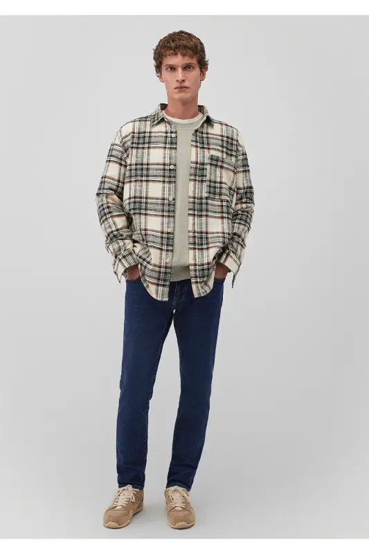 Клетчатая бежевая рубашка Regular Fit / Normal Kesim 02112 - 1