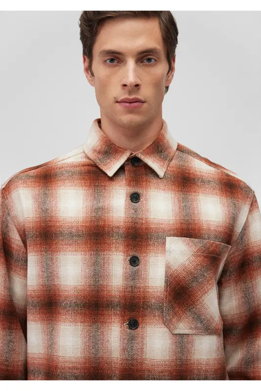 Клетчатая коричневая рубашка Loose Fit / Свободный крой - 5
