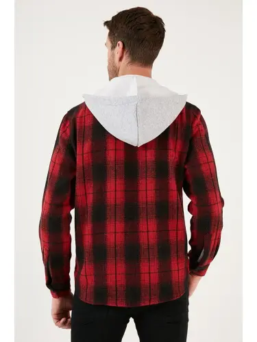 Клетчатая рубашка дровосека с капюшоном и двумя карманами CF22W2650-Kirmizi - 5