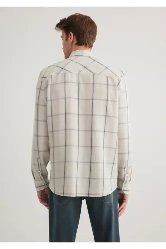 Клетчатая рубашка Slim Fit из тенсела и лиоцелла цвета экрю / Da - 4