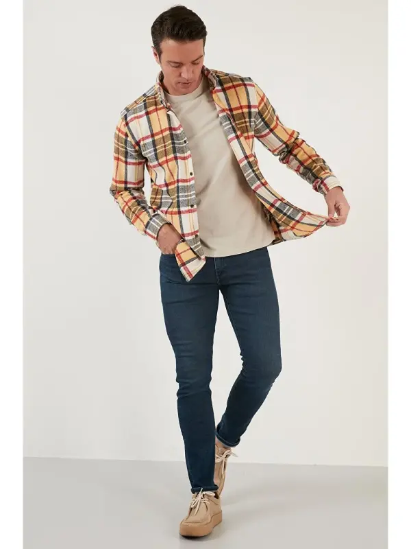 Клетчатая зимняя рубашка дровосека с длинными рукавами CF21W112844-Sari - 4