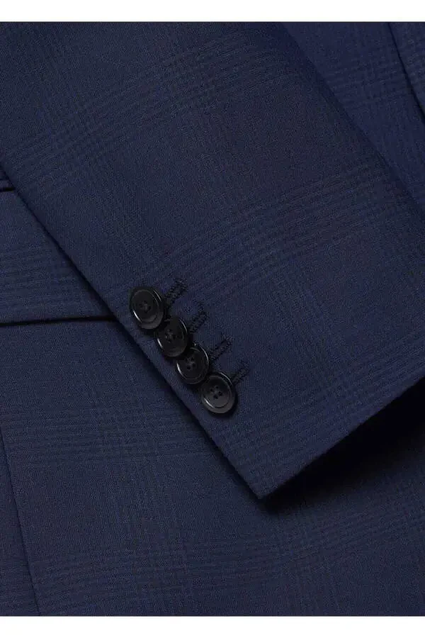 Клетчатый приталенный блейзер из шерсти - 6