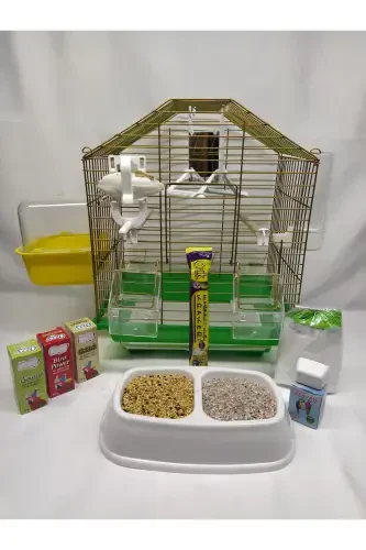 Клетка для попугая Eyni Petshop среднего размера с выдвижным ящиком и подарком 30x23x37.. Синяя крыша, окрашенная - KAFES EYNİ (1)