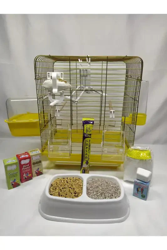 Клетка для попугая Eyni Petshop среднего размера с выдвижным ящиком и подарком 30x23x37.. Синяя крыша, окрашенная - 3