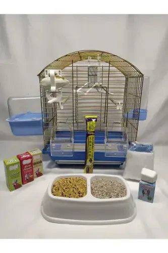 Клетка для попугая Eyni Petshop среднего размера с выдвижным ящиком и подарком 30x23x37.. Синяя крыша, окрашенная - 4