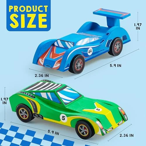 Klever Kits 4 DIY Wooden Race Cars - Build & Paint Your Own Wood Craft Kit, 4 Race Cars Toy, Easy to Assemble Arts Crafts Kit, Birthday Party Presents for Kids Boys Ages 6 and Up - 3