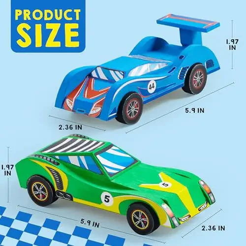 Klever Kits 4 DIY Wooden Race Cars - Build & Paint Your Own Wood Craft Kit, 4 Race Cars Toy, Easy to Assemble Arts Crafts Kit, Birthday Party Presents for Kids Boys Ages 6 and Up - 3