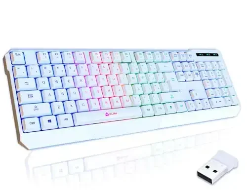 KLIM Chroma White Wireless Keyboard – RGB Backlit, Rechargeable Battery, Wireless Keyboard with Water-Resistant Durable Design, Compatible with PC, Mac, PS4, PS5 - 1