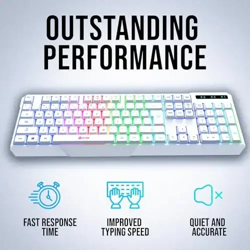 KLIM Chroma White Wireless Keyboard – RGB Backlit, Rechargeable Battery, Wireless Keyboard with Water-Resistant Durable Design, Compatible with PC, Mac, PS4, PS5 - 4