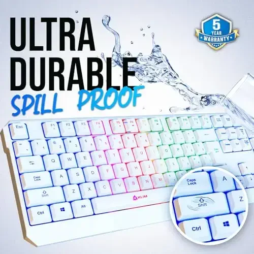 KLIM Chroma White Wireless Keyboard – RGB Backlit, Rechargeable Battery, Wireless Keyboard with Water-Resistant Durable Design, Compatible with PC, Mac, PS4, PS5 - 5