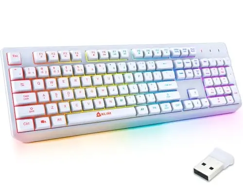 KLIM Chroma White Wireless Keyboard – RGB Backlit, Rechargeable Battery, Wireless Keyboard with Water-Resistant Durable Design, Compatible with PC, Mac, PS4, PS5 - 1