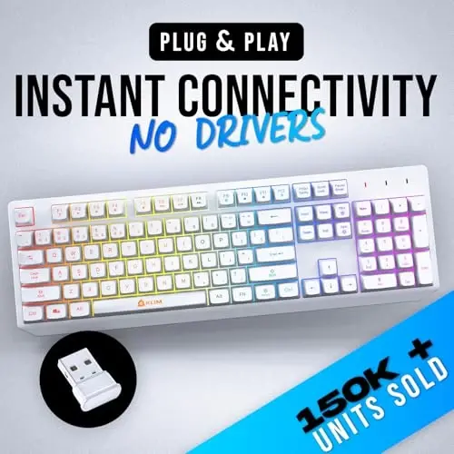 KLIM Chroma White Wireless Keyboard – RGB Backlit, Rechargeable Battery, Wireless Keyboard with Water-Resistant Durable Design, Compatible with PC, Mac, PS4, PS5 - KLIM (1)