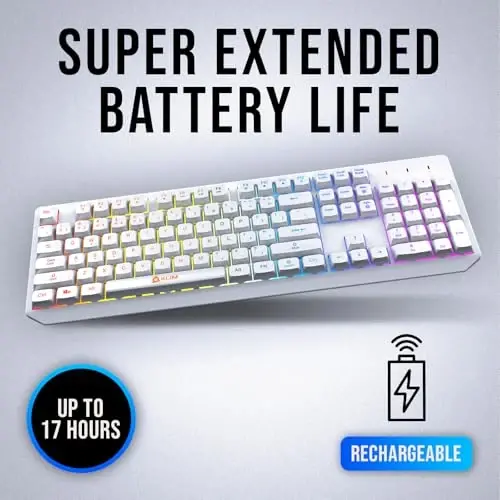 KLIM Chroma White Wireless Keyboard – RGB Backlit, Rechargeable Battery, Wireless Keyboard with Water-Resistant Durable Design, Compatible with PC, Mac, PS4, PS5 - 3