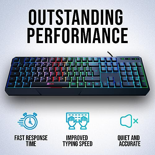 KLIM Chroma Gaming Keyboard Wired USB - New 2024 - Durable Ergonomic Waterproof Silent Backlit - Ideal for Gaming and Office - Teclado Gamer - 2 ms Response Time - PC Laptop Mac PS4 PS5 - Black - 4