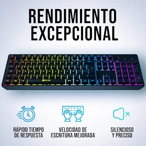 KLIM Chroma Wireless Spanish (España) Keyboard, RGB Backlit Wireless Keyboard, Rechargeable Battery, Quiet, Water-Resistant, Plug & Play for PC, Mac, PS4/PS5 - 4