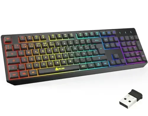 KLIM Chroma Wireless Spanish (España) Keyboard, RGB Backlit Wireless Keyboard, Rechargeable Battery, Quiet, Water-Resistant, Plug & Play for PC, Mac, PS4/PS5 - KLIM