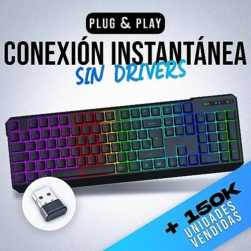 KLIM Chroma Wireless Spanish (España) Keyboard, RGB Backlit Wireless Keyboard, Rechargeable Battery, Quiet, Water-Resistant, Plug & Play for PC, Mac, PS4/PS5 - 2