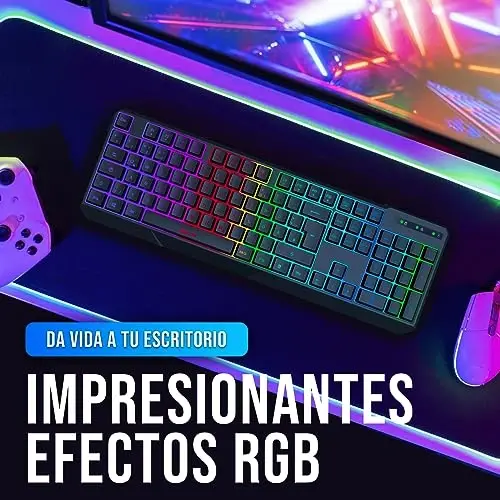 KLIM Chroma Wireless Spanish (España) Keyboard, RGB Backlit Wireless Keyboard, Rechargeable Battery, Quiet, Water-Resistant, Plug & Play for PC, Mac, PS4/PS5 - 5