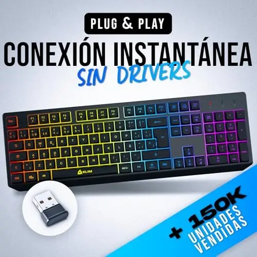 KLIM Chroma Wireless Spanish (España) Keyboard, RGB Backlit Wireless Keyboard, Rechargeable Battery, Quiet, Water-Resistant, Plug & Play for PC, Mac, PS4/PS5 - KLIM (1)