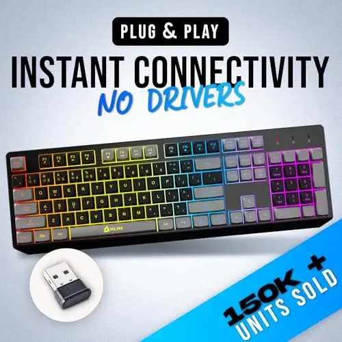 KLIM Chroma Wireless Keyboard – RGB Backlit Gaming, Rechargeable Battery, PC Keyboard, Durable & Water-Resistant, Compatible with PS4, PS5 & Mac - Black - KLIM (1)