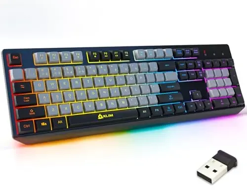 KLIM Chroma Wireless Keyboard – RGB Backlit Gaming, Rechargeable Battery, PC Keyboard, Durable & Water-Resistant, Compatible with PS4, PS5 & Mac - Black 