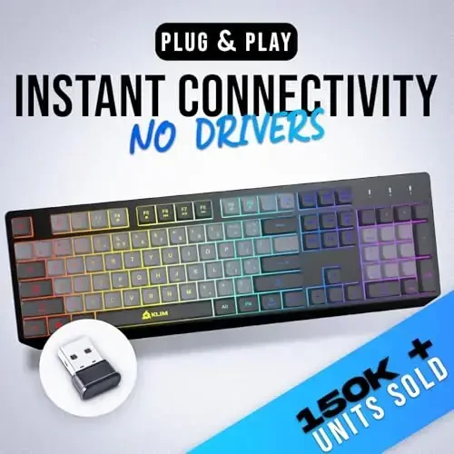 KLIM Chroma Wireless Keyboard – RGB Backlit Gaming, Rechargeable Battery, PC Keyboard, Durable & Water-Resistant, Compatible with PS4, PS5 & Mac - Black - KLIM (1)