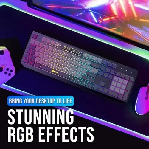 KLIM Chroma Wireless Keyboard – RGB Backlit Gaming, Rechargeable Battery, PC Keyboard, Durable & Water-Resistant, Compatible with PS4, PS5 & Mac - Black - 7