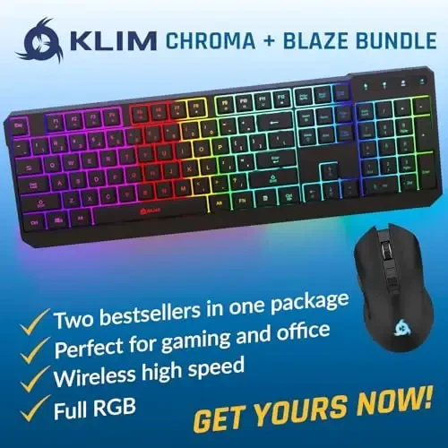 KLIM Chroma Wireless Keyboard and Mouse – RGB Backlit Gaming Combo, Rechargeable Wireless Keyboard & RGB Mouse, Durable & Ergonomic, Dual USB Receivers, Compatible with PC, Mac, PS4, PS5 - 3