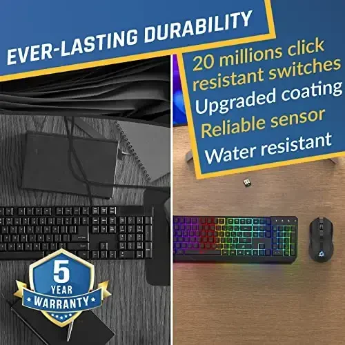 KLIM Chroma Wireless Keyboard and Mouse – RGB Backlit Gaming Combo, Rechargeable Wireless Keyboard & RGB Mouse, Durable & Ergonomic, Dual USB Receivers, Compatible with PC, Mac, PS4, PS5 - 4