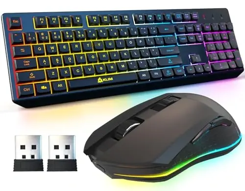KLIM Chroma Wireless Keyboard and Mouse – RGB Backlit Gaming Combo, Rechargeable Wireless Keyboard & RGB Mouse, Durable & Ergonomic, Dual USB Receivers, Compatible with PC, Mac, PS4, PS5 - 1