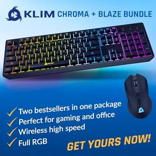 KLIM Chroma Wireless Keyboard and Mouse – RGB Backlit Gaming Combo, Rechargeable Wireless Keyboard & RGB Mouse, Durable & Ergonomic, Dual USB Receivers, Compatible with PC, Mac, PS4, PS5 - 2