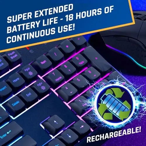 KLIM Chroma Wireless Keyboard and Mouse – RGB Backlit Gaming Combo, Rechargeable Wireless Keyboard & RGB Mouse, Durable & Ergonomic, Dual USB Receivers, Compatible with PC, Mac, PS4, PS5 - 3