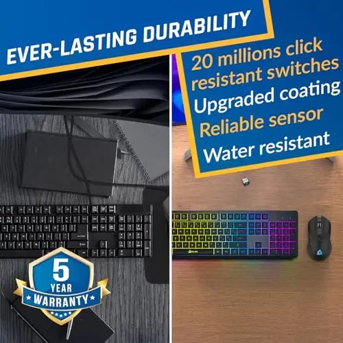 KLIM Chroma Wireless Keyboard and Mouse – RGB Backlit Gaming Combo, Rechargeable Wireless Keyboard & RGB Mouse, Durable & Ergonomic, Dual USB Receivers, Compatible with PC, Mac, PS4, PS5 - 4