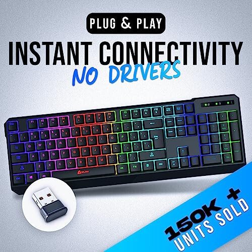 KLIM Chroma Wireless Keyboard – RGB Backlit Gaming, Rechargeable Battery, PC Keyboard, Durable & Water-Resistant, Compatible with PS4, PS5 & Mac - Black - KLIM (1)