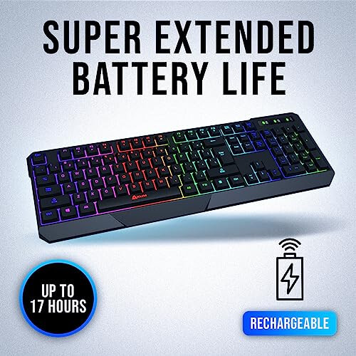 KLIM Chroma Wireless Keyboard – RGB Backlit Gaming, Rechargeable Battery, PC Keyboard, Durable & Water-Resistant, Compatible with PS4, PS5 & Mac - Black - 3