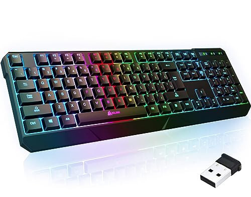 KLIM Chroma Kablosuz Oyun Klavyesi RGB - Arka Aydınlatmalı Kablosuz Klavye - Uzun Ömürlü Şarj Edilebilir Pil - Sessiz Suya Dayanıklı Ergonomik Klavye - Teclado Gamer - PC PS5 PS4 Xbox One Mac - Siyah - 1