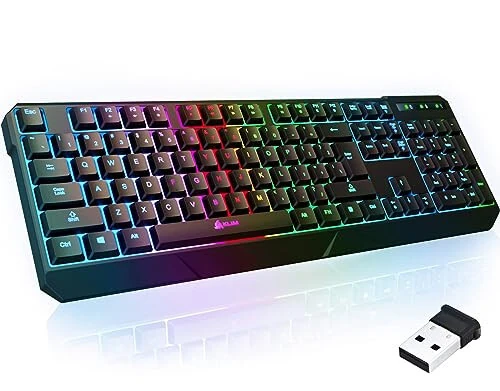 KLIM Chroma Wireless Keyboard – RGB Backlit Gaming, Rechargeable Battery, PC Keyboard, Durable & Water-Resistant, Compatible with PS4, PS5 & Mac - Black - KLIM