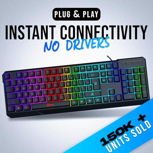 KLIM Chroma O'yin Klaviaturasi Simli USB - Yangi 2024 - Bardoshli Ergonomik Su o'tkazmaydigan Jim Yoritilgan - O'yin va Ofis uchun Ideal - Teclado Gamer - 2 ms Javob Vaqti - PC Noutbuk Mac PS4 PS5 - Qora - KLIM (1)
