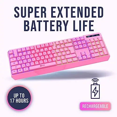 KLIM Chroma Pink Wireless Keyboard – RGB Backlit, Rechargeable Battery, Wireless Keyboard with Water-Resistant Durable Design, Compatible with PC, Mac, PS4, PS5 - 3