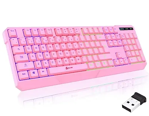 KLIM Chroma Pink Simsiz Klaviatura – RGB Orqa yoritgichli, Qayta zaryadlanuvchi batareya, Suvga chidamli bardoshli dizaynga ega simsiz klaviatura, Kompyuter, Mac, PS4, PS5 bilan mos keladi - KLIM