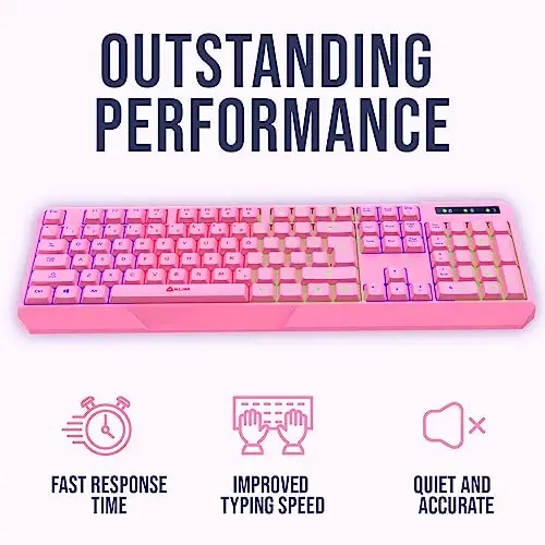 KLIM Chroma Pink Simsiz Klaviatura – RGB Orqa yoritgichli, Qayta zaryadlanuvchi batareya, Suvga chidamli bardoshli dizaynga ega simsiz klaviatura, Kompyuter, Mac, PS4, PS5 bilan mos keladi - 4