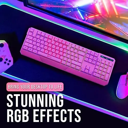 KLIM Chroma Pink Simsiz Klaviatura – RGB Orqa yoritgichli, Qayta zaryadlanuvchi batareya, Suvga chidamli bardoshli dizaynga ega simsiz klaviatura, Kompyuter, Mac, PS4, PS5 bilan mos keladi - 5