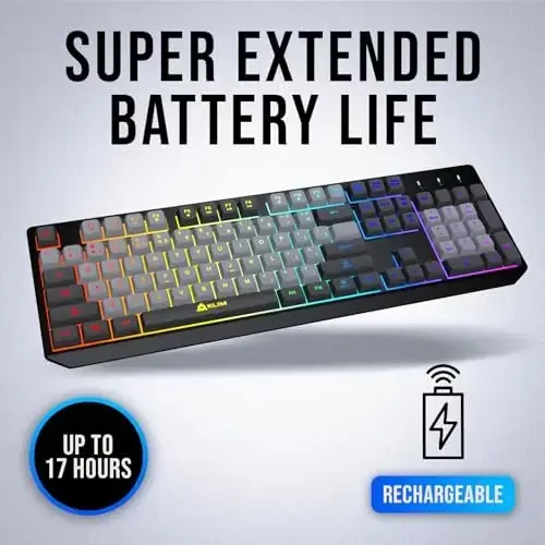 KLIM Chroma simsiz klaviatura – RGB yoritgichli oʻyin klaviaturasi, qayta zaryadlanuvchi batareya, kompyuter klaviaturasi, bardoshli va suvga chidamli, PS4, PS5 va Mac bilan mos keladi - qora - 3