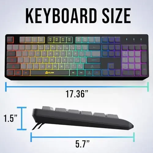 KLIM Chroma simsiz klaviatura – RGB yoritgichli oʻyin klaviaturasi, qayta zaryadlanuvchi batareya, kompyuter klaviaturasi, bardoshli va suvga chidamli, PS4, PS5 va Mac bilan mos keladi - qora - 5