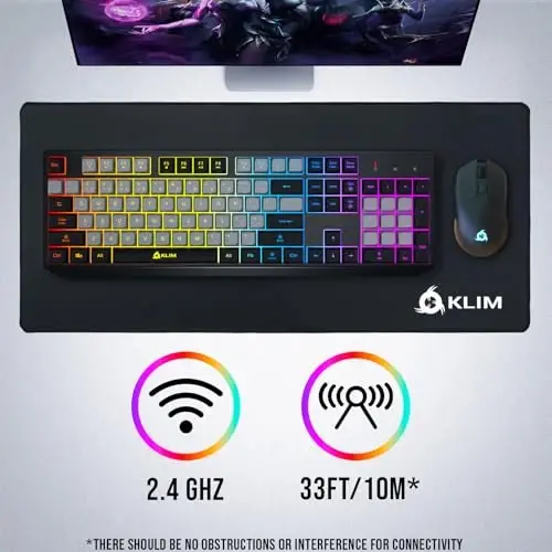 KLIM Chroma simsiz klaviatura – RGB yoritgichli oʻyin klaviaturasi, qayta zaryadlanuvchi batareya, kompyuter klaviaturasi, bardoshli va suvga chidamli, PS4, PS5 va Mac bilan mos keladi - qora - 6