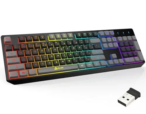 KLIM Chroma simsiz klaviatura – RGB yoritgichli o‘yin klaviaturasi, qayta zaryadlanuvchi batareya, kompyuter klaviaturasi, chidamli va suvga chidamli, PS4, PS5 va Mac bilan mos keladi - Qora - 1