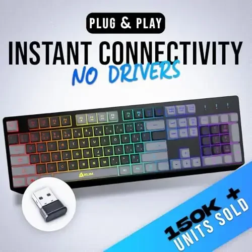 KLIM Chroma simsiz klaviatura – RGB yoritgichli o‘yin klaviaturasi, qayta zaryadlanuvchi batareya, kompyuter klaviaturasi, chidamli va suvga chidamli, PS4, PS5 va Mac bilan mos keladi - Qora - KLIM (1)