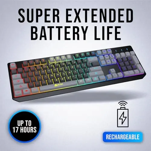 KLIM Chroma simsiz klaviatura – RGB yoritgichli o‘yin klaviaturasi, qayta zaryadlanuvchi batareya, kompyuter klaviaturasi, chidamli va suvga chidamli, PS4, PS5 va Mac bilan mos keladi - Qora - 3