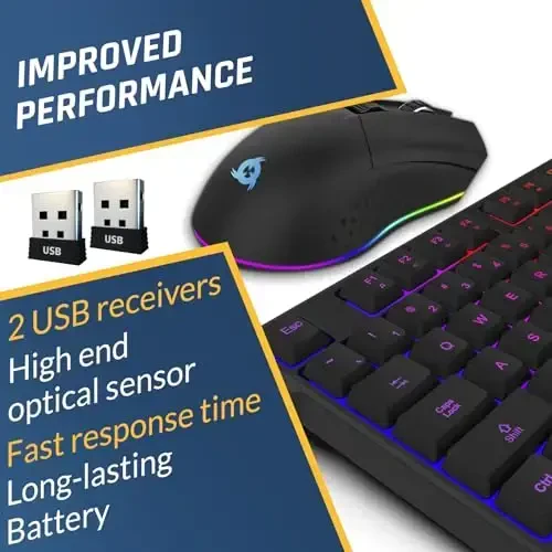 KLIM Chroma simsiz klaviatura va sichqoncha – RGB yoritgichli oʻyin kombinatsiyasi, qayta zaryadlanuvchi simsiz klaviatura va RGB sichqoncha, bardoshli va ergonomik, ikkita USB qabul qilgich, PC, Mac, PS4, PS5 bilan mos keladi - 6