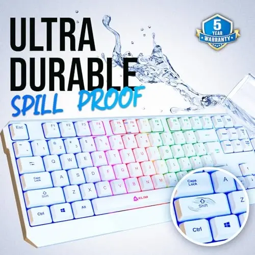 KLIM Chroma White simsiz klaviatura – RGB yoritgichli, qayta zaryadlanuvchi batareya, suvga chidamli bardoshli dizaynli simsiz klaviatura, PC, Mac, PS4, PS5 bilan mos keladi - 5